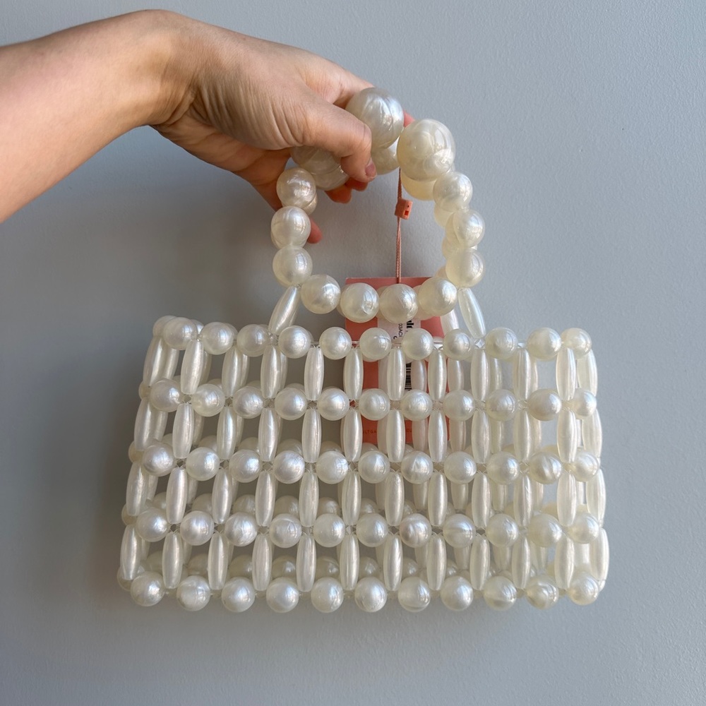 Cult Gaia Cora Beaded Top Handle Bag in Ivory